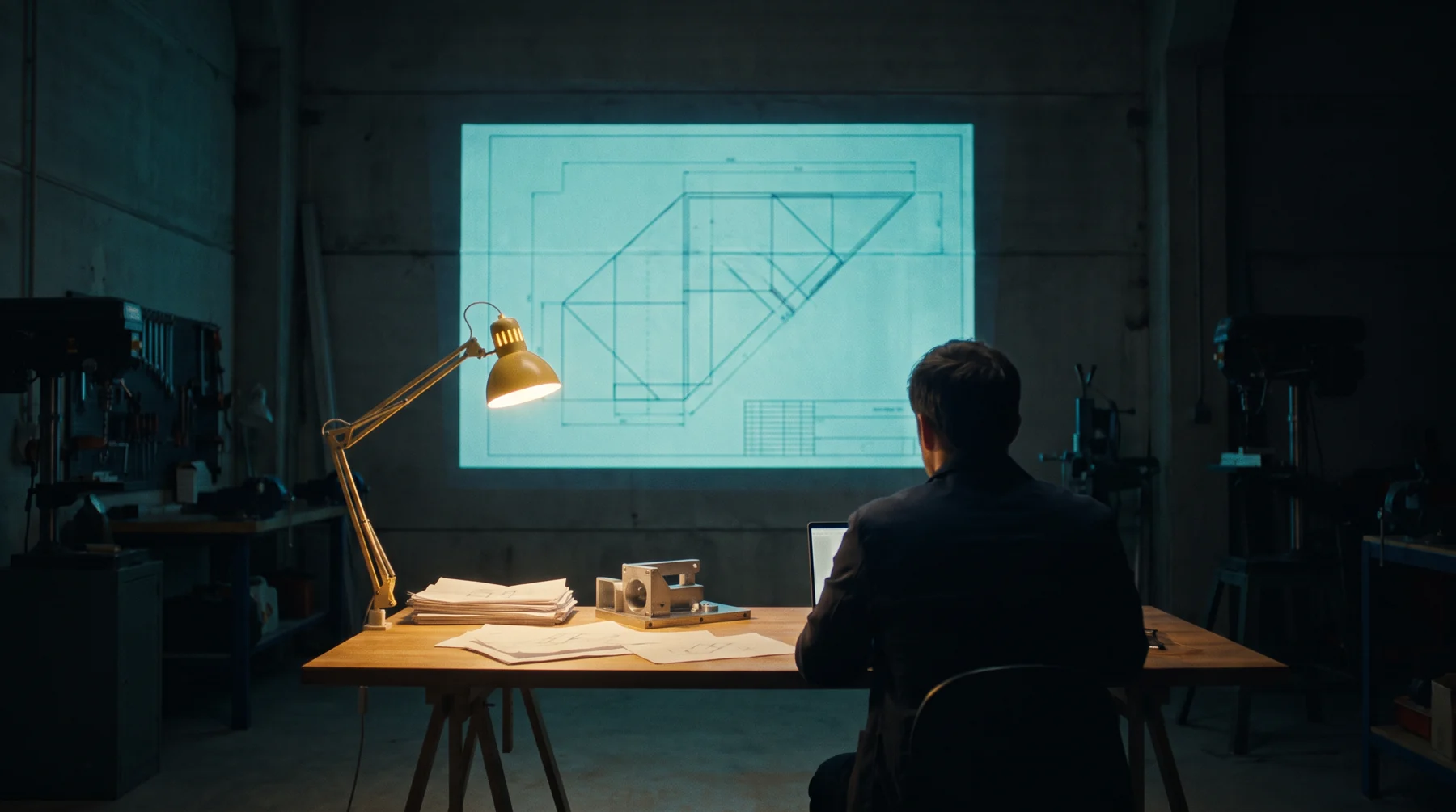 Engineering workshop at evening
