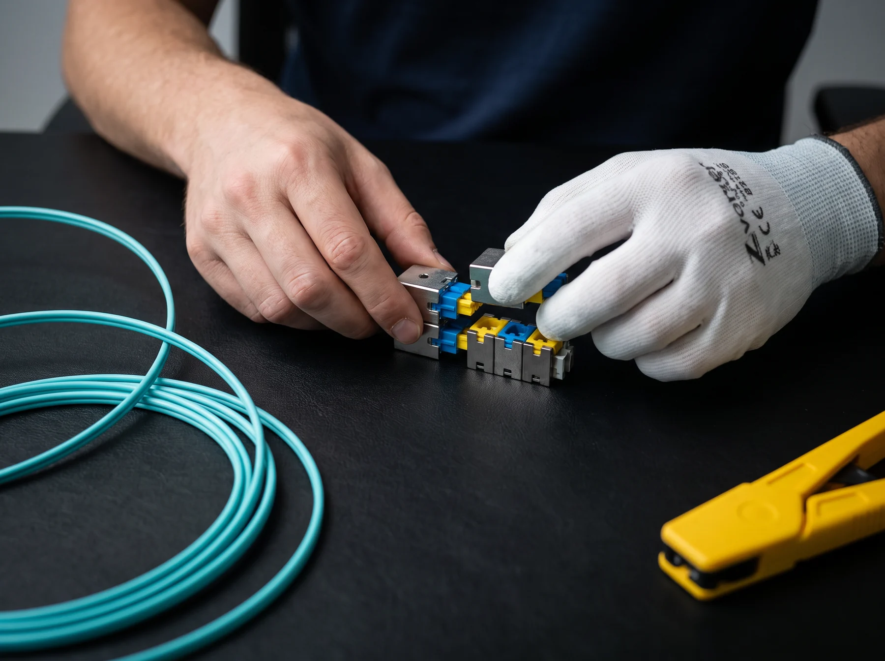 Hands arranging engineering components